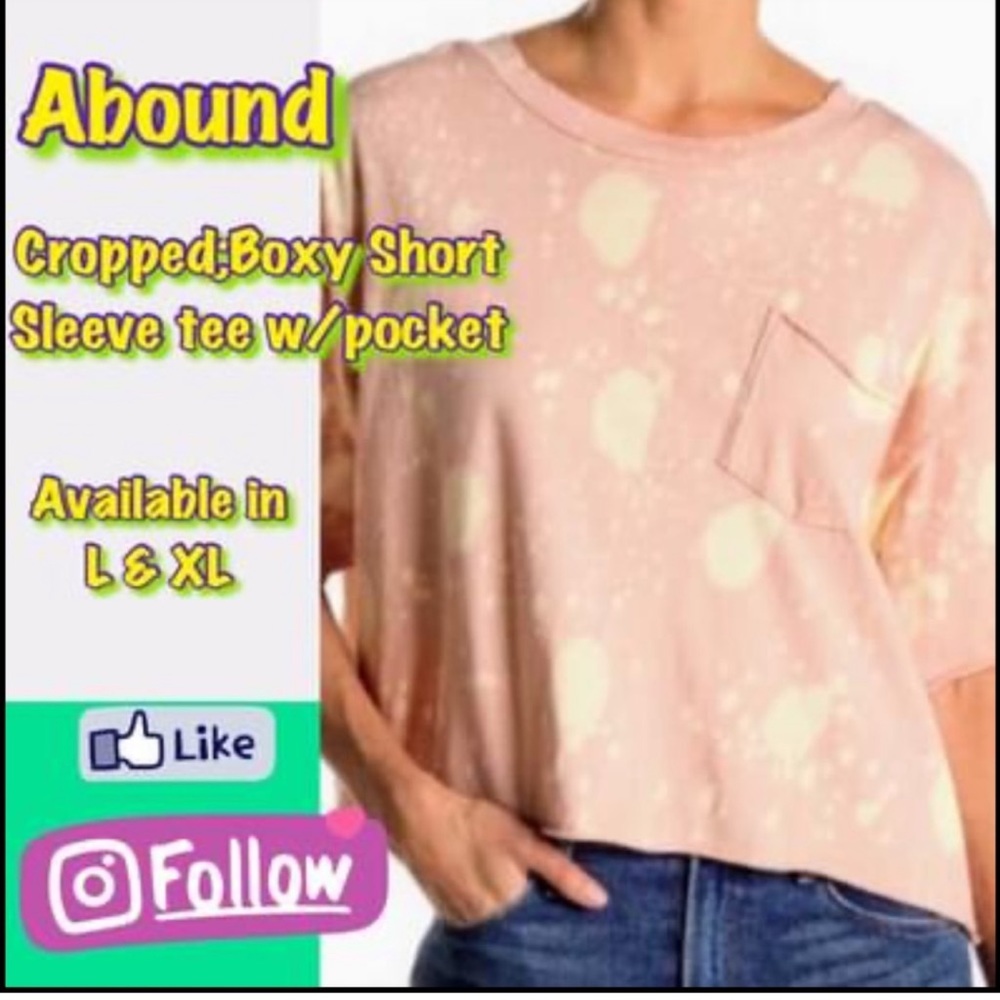 NWT Ladies “Coral” Abound Brand Large Boxy Cropped short sleeve Tee with pocket